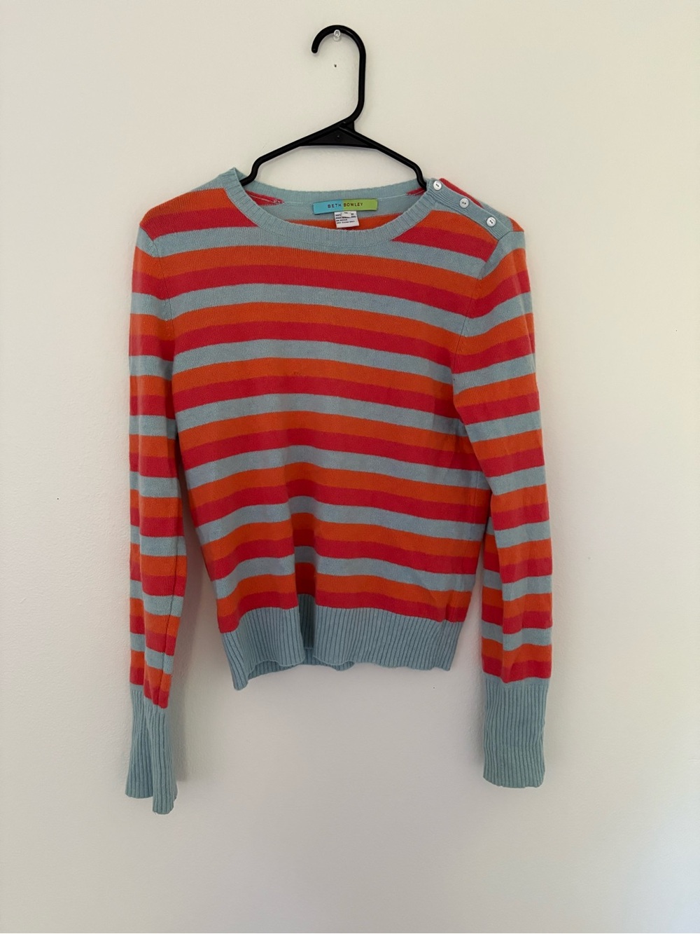 Anthropologie Beth Bowley 100% Cashmere Striped Colorful Pullover Sweater MEDIUM